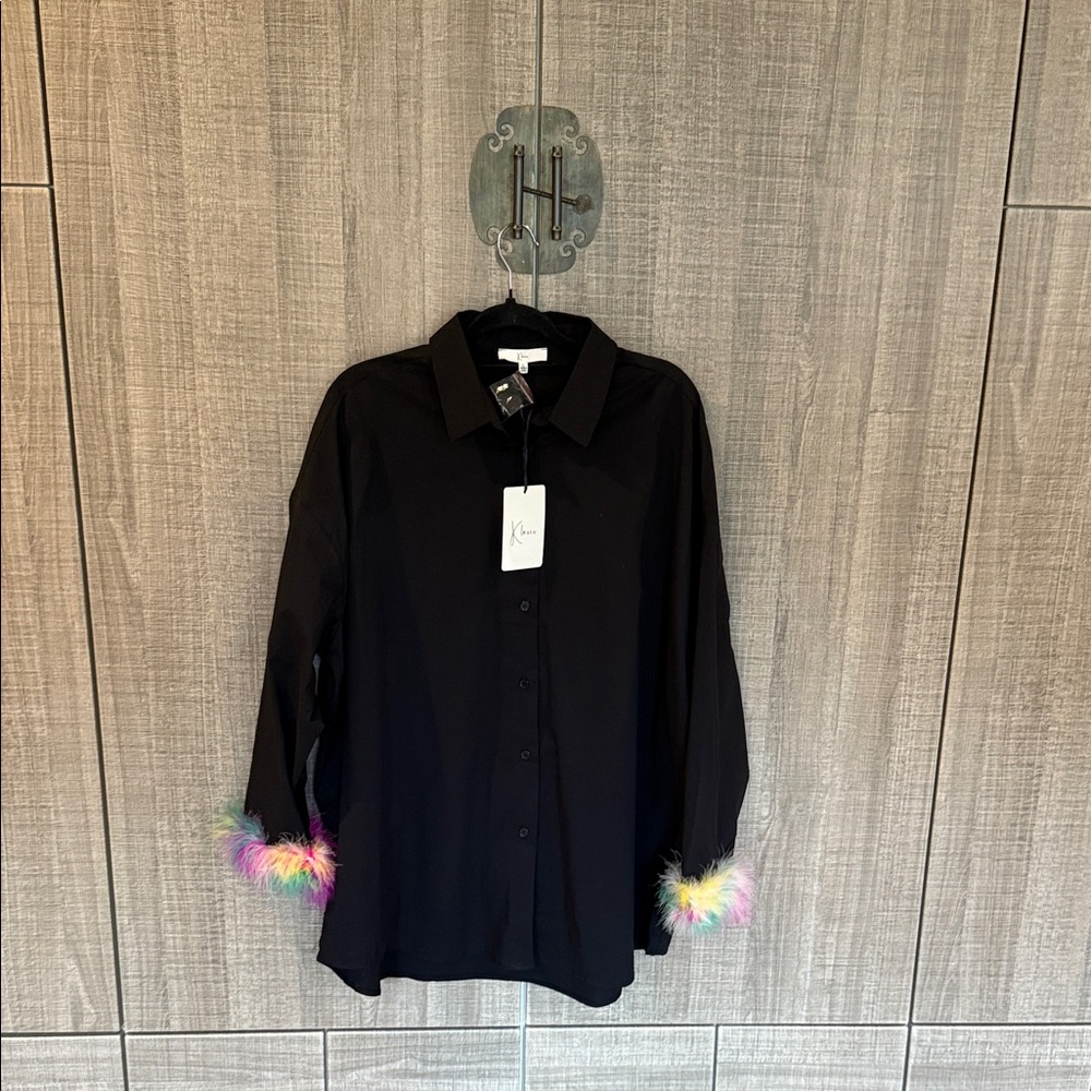 Faire Shirt Button Up With Rainbow‎ Cuffs